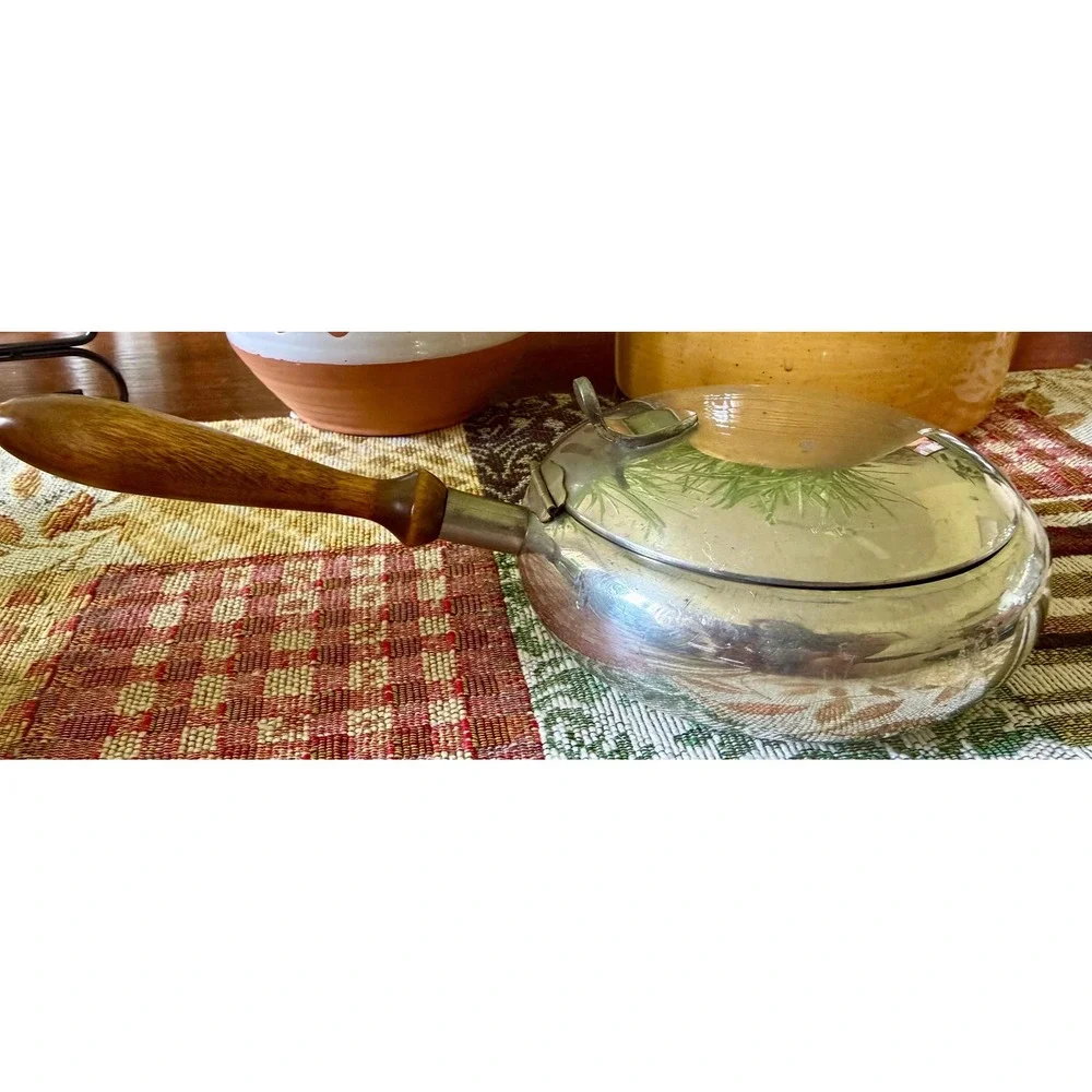 Vintage Stieff Pewter Silent Butler Ash Receiver Bowl with Wood Handle (P20-10)
